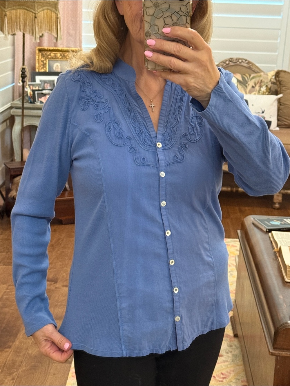 Soft Surroundings blue shirt style top
